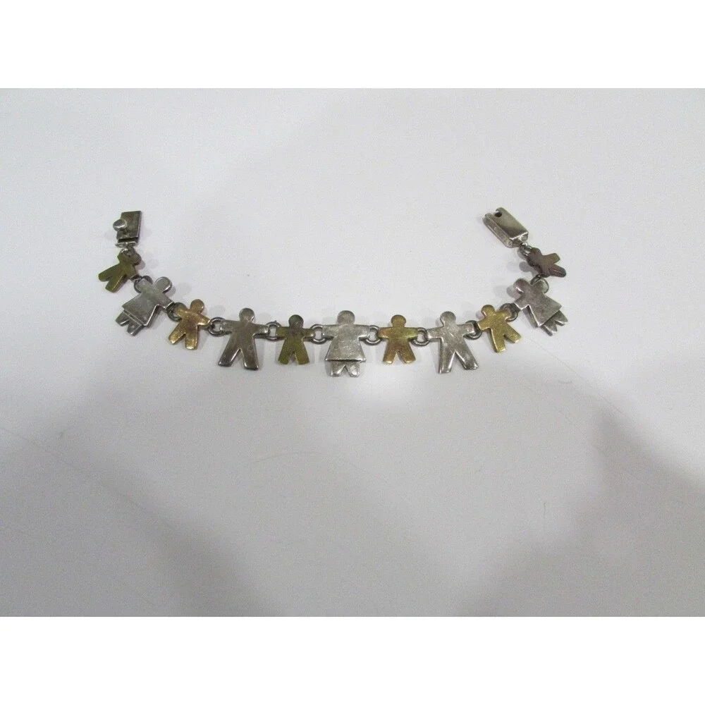 Mexican Vintage Sterling Silver 925 Hand Stamped Linked Bracelet of People